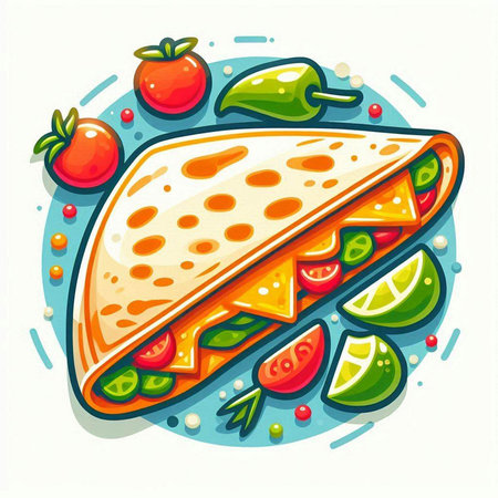 Mexican quesadilla sandwich with vegetables and cheese. Vector illustration.のイラスト素材