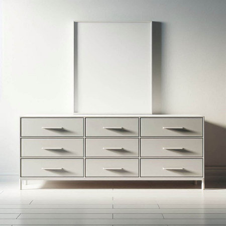 White chest of drawers in the interior. 3d rendering.