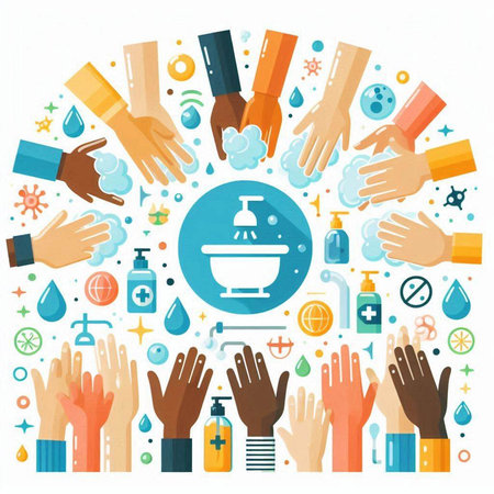 Coronavirus prevention concept. Wash hands with soap. Vector illustrationのイラスト素材