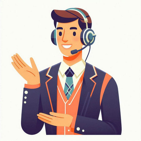 Vector illustration of a customer service agent with headset in flat style.のイラスト素材