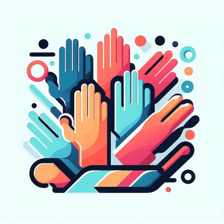 Teamwork concept. Group of people hands together. Vector illustration.のイラスト素材