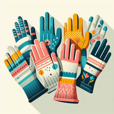 Colorful gloves on a white background. Vector illustration in retro style.のイラスト素材