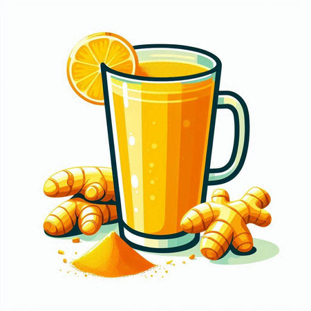 Cup of ginger tea with lemon and ginger root. Vector illustration.のイラスト素材