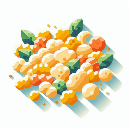 Illustration of a pile of colorful macaroni on a white backgroundのイラスト素材