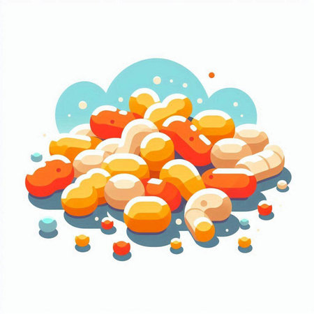 Colorful pills on a white background. Vector illustration in a flat style.のイラスト素材