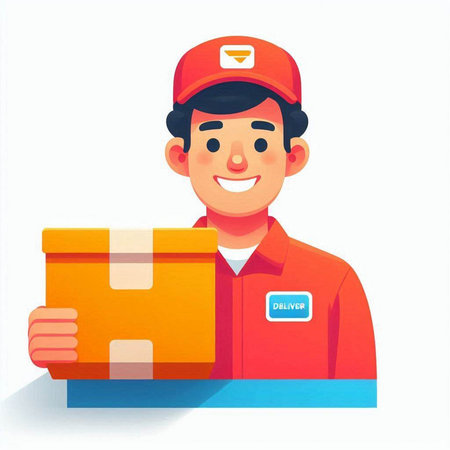 Delivery man holding parcel box. Vector illustration isolated on white background.のイラスト素材