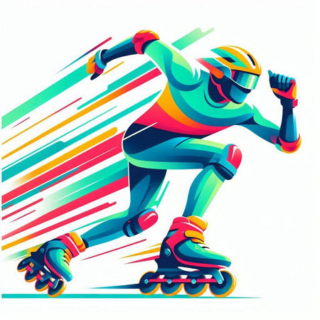 Roller skating vector illustration with colorful lines on a white background.のイラスト素材