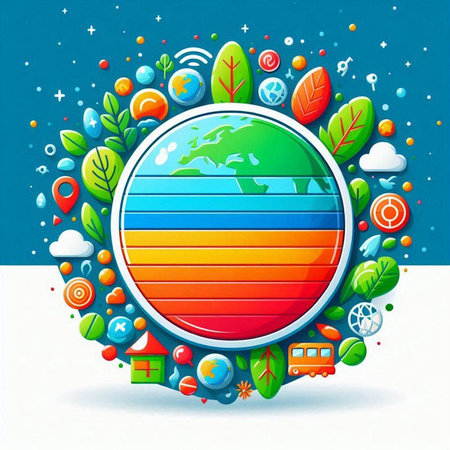Vector illustration of globe with world map in circle shape. Earth day concept.のイラスト素材
