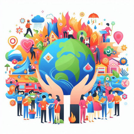 People around the world. Save the planet concept. Vector illustration.