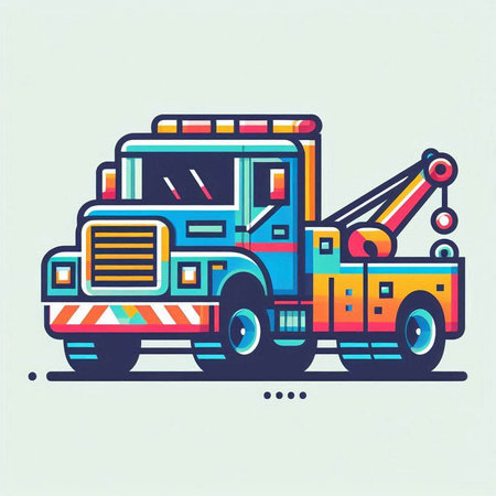 Vector illustration of a truck with crane. Colorful flat design.のイラスト素材