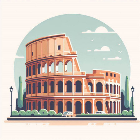 Colosseum, Rome, Italy. Vector illustration in retro styleのイラスト素材