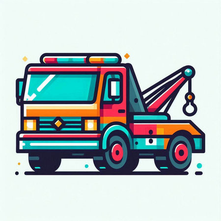 Vector illustration of a tow truck. Color line art flat design.のイラスト素材