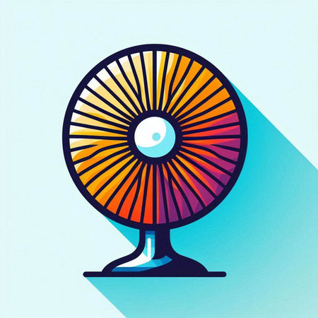 Vintage electric fan icon with long shadow. Vector Illustration.のイラスト素材