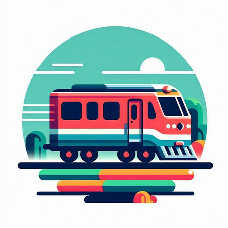 Train on the railway. Vector illustration in flat style. Colorful vector illustration.のイラスト素材