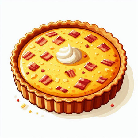 Illustration of a pie with bacon and cream on a white backgroundのイラスト素材