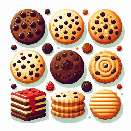 Set of chocolate cookies. Vector illustration isolated on a white background.のイラスト素材