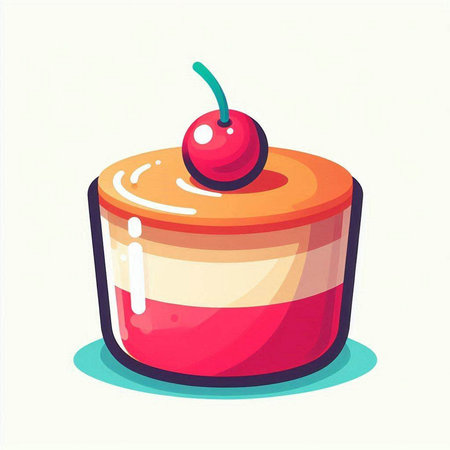 Cake with cherry on top. Vector illustration in cartoon style.