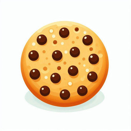 Illustration of a cookie with chocolate chips on a white background.のイラスト素材