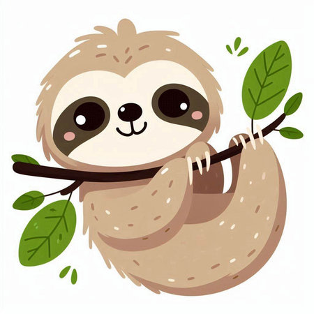 Cute cartoon sloth on a tree branch. Vector illustration.のイラスト素材