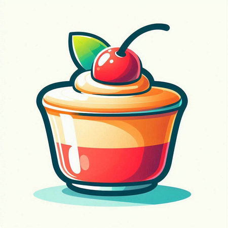 Cupcake with cherry in a glass bowl. Vector illustration.のイラスト素材