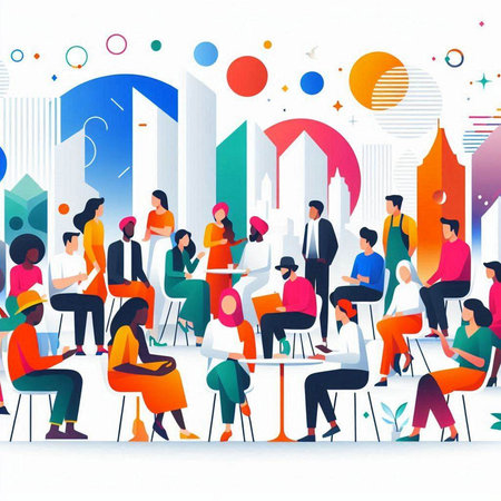 Business people meeting in a city. Vector illustration in flat style.のイラスト素材