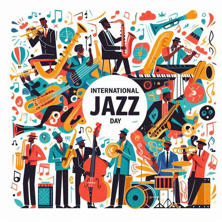 Jazz festival poster with musical instruments. Vector illustration in flat styleのイラスト素材