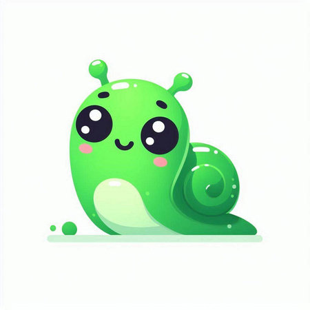 Cute funny cartoon green snail. Vector illustration isolated on white background.のイラスト素材
