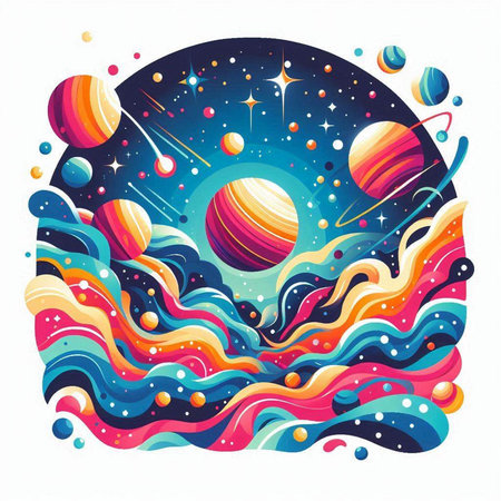 Space background with planets and stars. Vector illustration for your design.