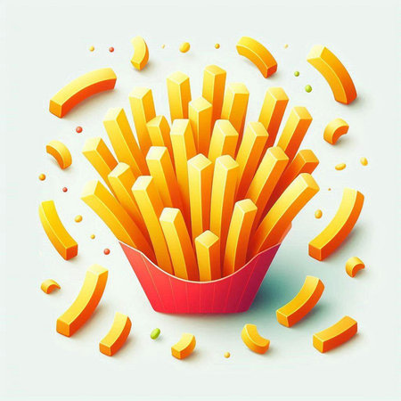 French fries in a red box on a white background. Vector illustration.