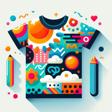 Colorful illustration of a T-shirt with a pattern of geometric shapesのイラスト素材