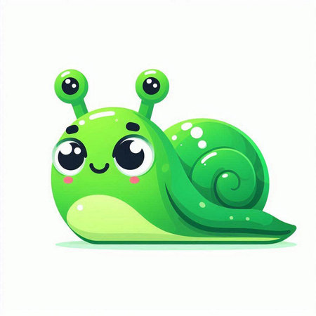 Cartoon cute green snail isolated on white background. Vector illustration.のイラスト素材