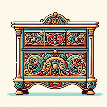 Illustration of an antique chest of drawers. Vector illustration.のイラスト素材