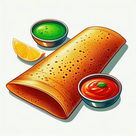 Vector illustration of a roll of pancake with tomato sauce and limeのイラスト素材