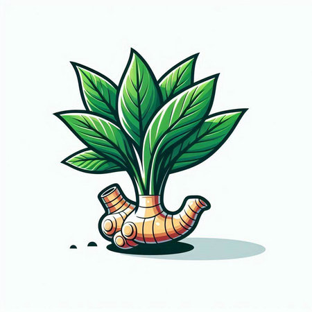 ginger root and leaves isolated on white background. vector illustration.のイラスト素材