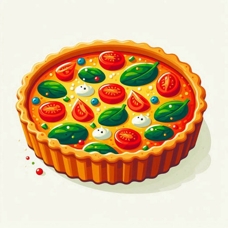 Illustration of a tomato pie on a white background. Vector illustration.のイラスト素材