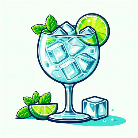 Cocktail with lime, mint and ice. Vector illustration.のイラスト素材