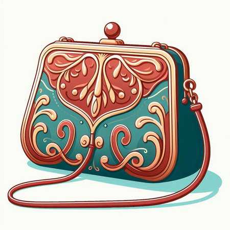Illustration of a vintage purse with a pattern on a white backgroundのイラスト素材