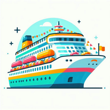 Cruise ship. Vector illustration in flat style on white background.のイラスト素材