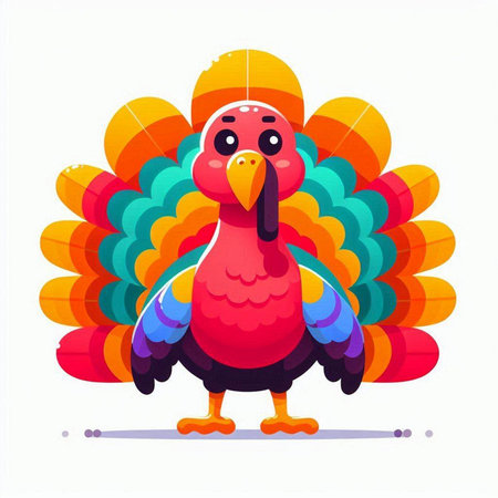 Cute cartoon turkey isolated on white background. Colorful vector illustration.