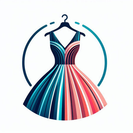 Fashionable women's dress on a hanger. Vector illustration.のイラスト素材