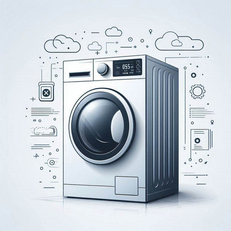 Vector illustration of washing machine in abstract background with cloud computing concept.のイラスト素材