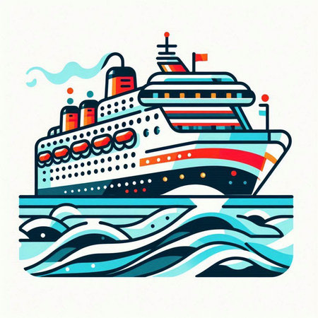 Cruise ship icon. Vector illustration of a cruise liner in the sea.