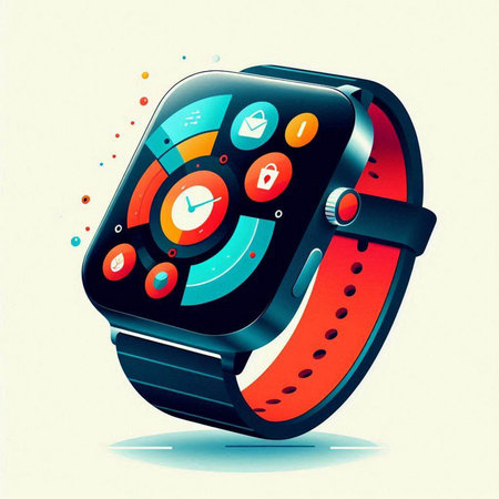 Smartwatch with colorful icons on the white background. Vector illustration.のイラスト素材