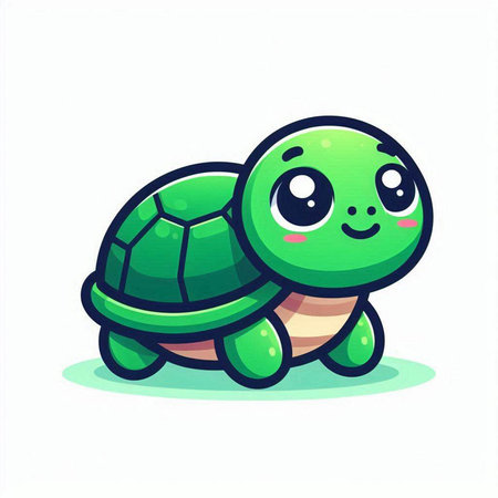 Cute smiling cartoon turtle. Vector illustration isolated on white background.
