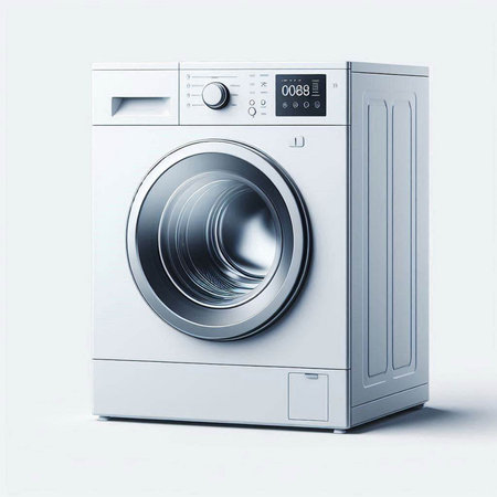 Washing machine on a white background. 3d rendering, 3d illustration.