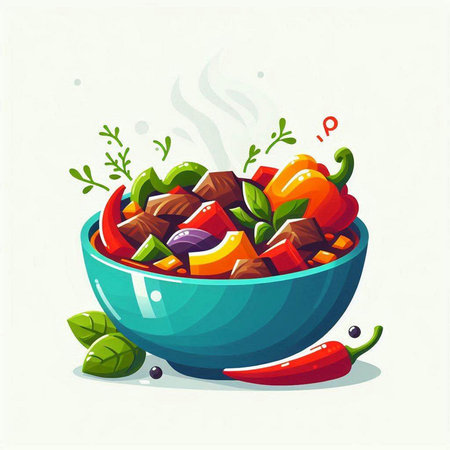 Vegetable salad in a bowl. Vector illustration. Eps 10のイラスト素材