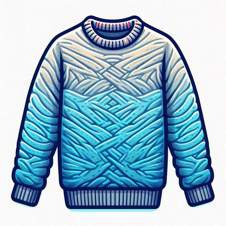 Illustration of a blue knitted sweater with a pattern on a white backgroundのイラスト素材