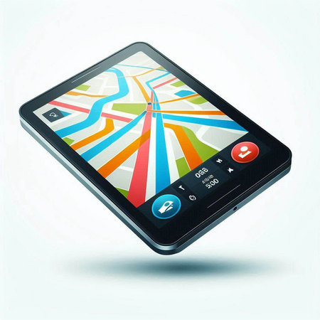Modern mobile phone with gps navigator on screen. Vector illustration.