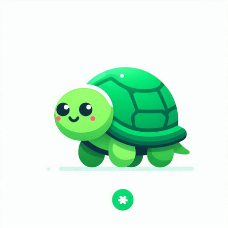 Cute cartoon turtle. Vector illustration in flat style. Isolated on white background.のイラスト素材