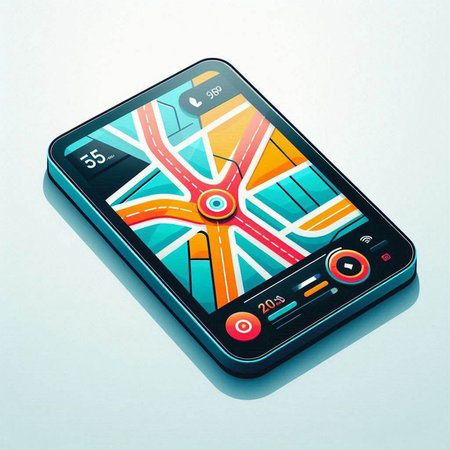 GPS navigator on the smartphone screen. 3d illustration.